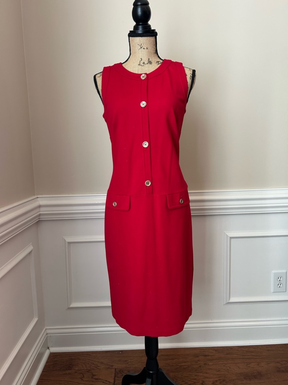 Talbots Sleeveless Red Button-Front Shift Dress